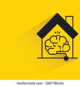 smart home with brain and plug  yellow background