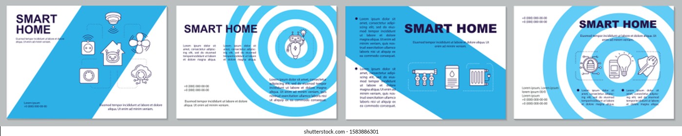 Smart home brochure template. Wireless technology. Automated house control. Flyer, booklet, leaflet print, cover design, linear icons. Vector page layouts for magazines, reports, advertising posters