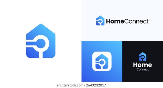 Smart home with circuit point or dot shapes for digital connect tech, Logo icon sign design vector illustration, Symbol house electronics data traffic for automation, smart security, devices, business