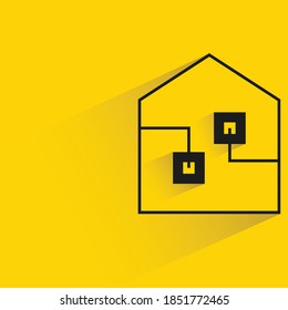 smart home and circuit with shadow yellow background