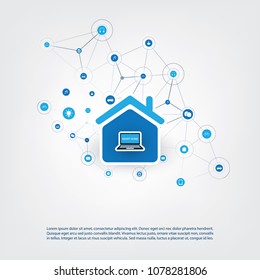 Smart Home, Cloud Computing Design Concept with Icons - Digital Network Connections, Technology Background