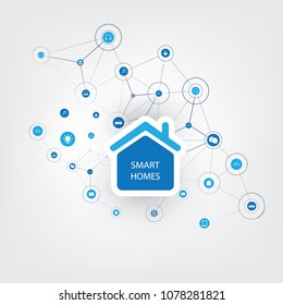 Smart Home, Cloud Computing Design Concept with Icons - Digital Network Connections, Technology Background