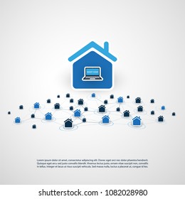 Smart Home, Cloud Computing Design Concept with Icons - Digital Network Connections, Technology Background