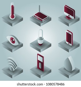 Smart home color gradient isometric icons