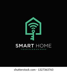 Smart home combination key and signal logo design vector icon 