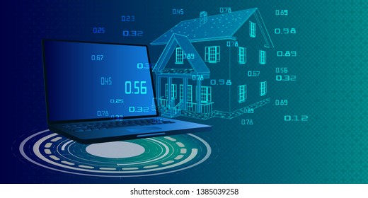 Smart home computing and system control with laptop. Security control home over internet.