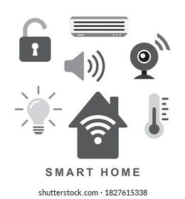 Smart home concept, automation and internet of things (IOT), smart house icons set, black isolated on white background, vector illustration.