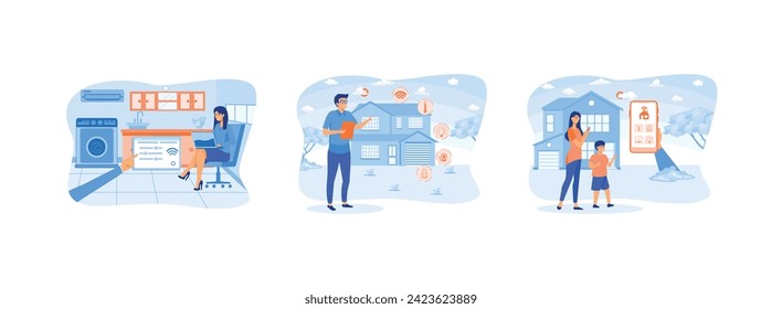 Smart home concept. Home with cognitive intelligence.Smart home app with control system. Smart home 1 set flat vector modern illustration 