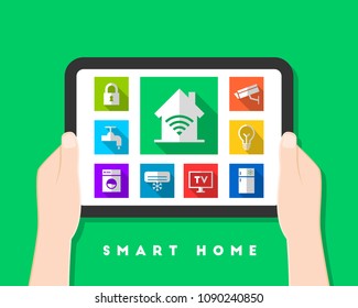 Smart home concept with control system display in colorful flat design