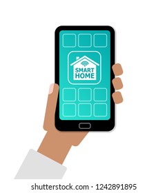 Smart Home concept as hands holding smartphone with app