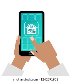 Smart Home concept as hands holding smartphone with app