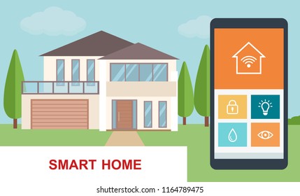 Smart home. Concept of smart house technology system with centralized control. Flat  style vector illustration.