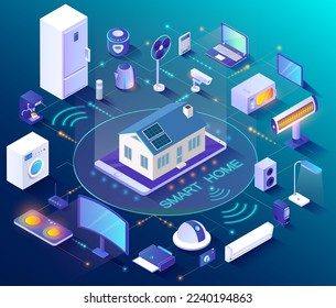 Smart home. Concept of house technology system with wireless centralized control. System of home devices capable of performing actions and solving certain daily tasks without human intervention