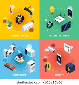 Iconos de concepto de hogar inteligente establecidos con símbolos de control del climatizador ilustración vectorial aislada isométrica