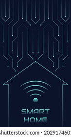 Intelligentes Zuhause, moderne Technologien, Zukunft. Vektorgrafik eines abstrakten Hauses, stylisch gestaltet in Form von Mikroschaltungen, Linien. Webbanner-Design-Vorlage, Website-Dekoration.