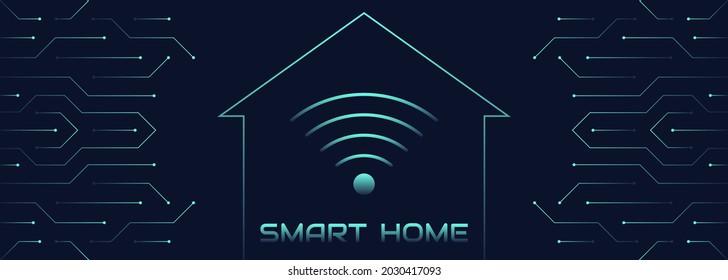 Concepto de hogar inteligente, tecnologías modernas, futuro. Ilustración vectorial de una casa abstracta de diseño estilístico en forma de microcircuitos, líneas. Plantilla de diseño de banner web, decoración de sitio.