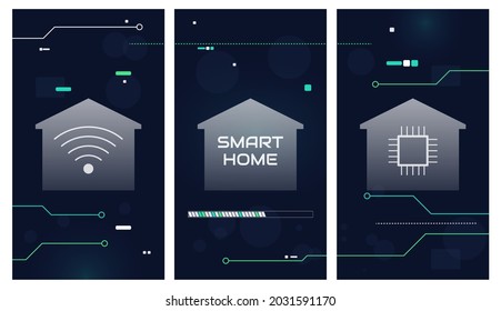 Smart home concept, modern technologies, future. Vector illustration of an abstract house stylistically designed in the form of microcircuits, lines. Web banner design template, site decoration.