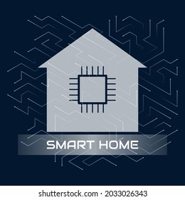 Intelligentes Zuhause, moderne Technologien, Zukunft. Vektorgrafik eines abstrakten Hauses, stylisch gestaltet in Form von Mikroschaltungen, Linien. Webbanner-Design-Vorlage, Website-Dekoration.