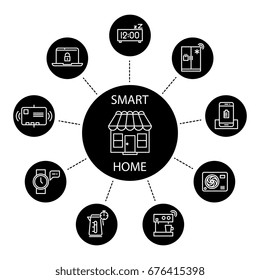 Smart home concept with thin line icons. Home technology electronic system illustration