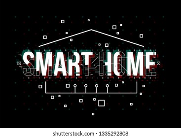 Smart Home. Conceptual Layout with HUD elements for print and web. Lettering with futuristic user interface elements.