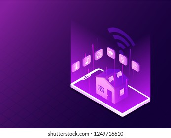 Smart home conectado y control con dispositivos tecnológicos a través de la red de Internet, Internet de las cosas de fondo.