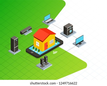 Smart home connected and control with technology devices through internet network, Internet of things background.