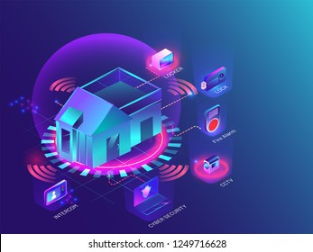 Smart home connected and control with technology devices through internet network, Internet of things background.