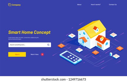 Smart home connected and control with technology devices through internet network, Internet of things background.