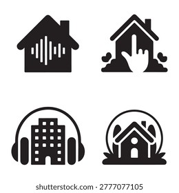 Smart home connected device silhouette vector illustration with internet network and automation concept design