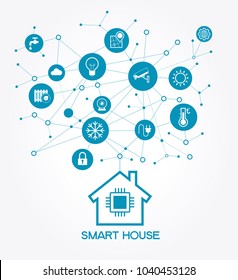 Smart home control concept. Smart house infographic. Concept home with technology system. Flat design style vector illustration. The file is saved in the version AI10 EPS. 