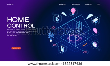 Smart home control concept. Smart house infographic. Concept home with technology system. 3d isometric vector illustration.