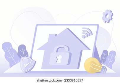 Smart home control concept. Home security application on device. Digital remote application to lock, unlock your house. Flat vector design illustration.