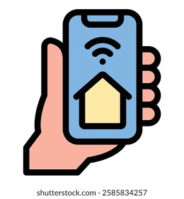 Smart Home Control Icon Automated Living in Flat Line Color Style.