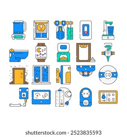 smart home control icons set vector. technology network, wireless digital, internet app, house iot, device, remote smart home control color Contour Illustrations