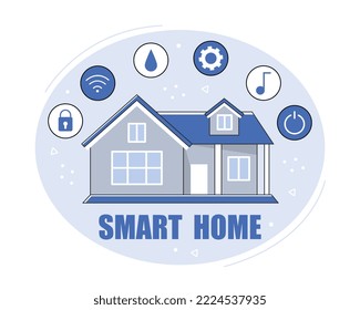 Smart home control. Modern technologies and digital world, innovations. Gadgets and devices in apartment to remote control security, light and water concept. Cartoon flat vector illustration