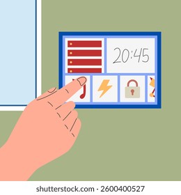 Smart home control panel managing security, lighting, and entertainment