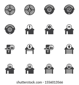 Smart home control system vector icons set, Home automation modern solid symbol collection, filled style pictogram pack. Signs, logo illustration. Set includes icons as  temperature climate control 
