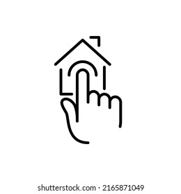 Smart home control tapping finger. Pixel perfect, editable stroke line icon