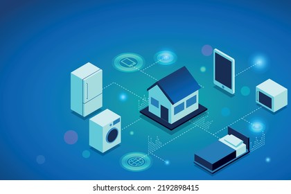 Smart home controlled smartphone. Internet of things technology of home automation system. Appliances connected with internet. 