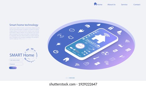 Smart home controlled smartphone. Neumorph theme technology of home automation system. Small house standing on screen mobile phone and wireless connections in meomorphism style. iot