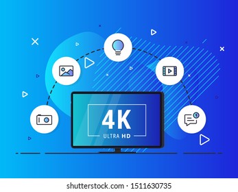 Smart home controlled tv with 4k Ultra HD video technology. Internet of things technology of home entertainment system. LED television display on liquid background.
