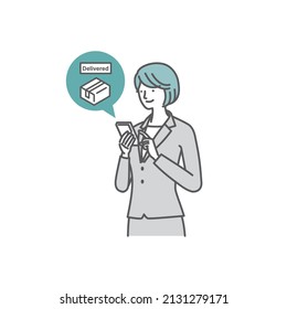 Smart home: Delivery box (notification of delivery completion arrives on smartphone, female) - Powered by Shutterstock - Get 15% off with code: PIKWIZARD15