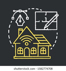 Smart home design chalk concept icon. Modern house plan idea. Creating home with innovative systems. Contemporary homebuilding, architecture. Vector isolated chalkboard illustration