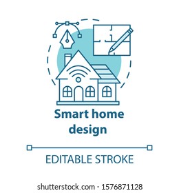 Smart home design turquoise concept icon. Modern house plan idea thin line illustration. Home with innovative systems. Contemporary homebuilding. Vector isolated outline drawing. Editable stroke
