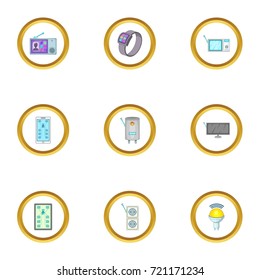 Smart home detector icons set. Cartoon style set of 9 smart home detector vector icons for web design