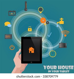 Smart home detectors control concept via tablet