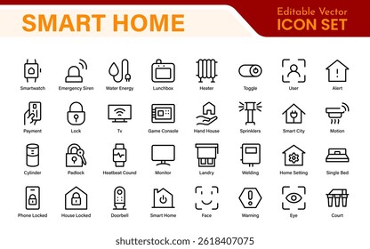 Smart Home Device Icon Pack. Modern Line Art, Outline Vector Set, Minimal, Digital, Professional, Easy to Use