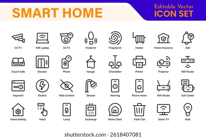 Smart Home Device Icon Pack. Modern Line Art, Outline Vector Set, Minimal, Digital, Professional, Easy to Use
