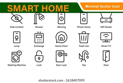 Smart Home Device Icon Pack. Modern Line Art, Outline Vector Set, Minimal, Digital, Professional, Easy to Use