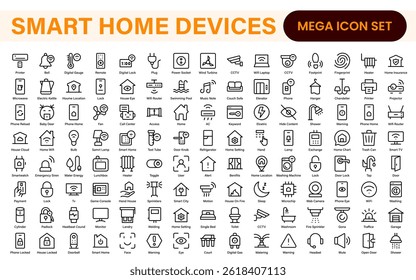 Smart Home Device Icon Pack. Modern Line Art, Outline Vector Set, Minimal, Digital, Professional, Easy to Use